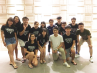 Photo of HO Fung Wan with Jobama and group members during 2018 College O' Camp.
